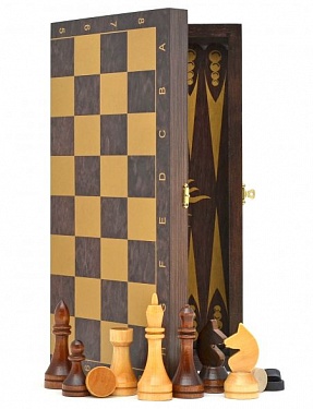 3в1 с гроссмейстерскими фигурами, темные.  3